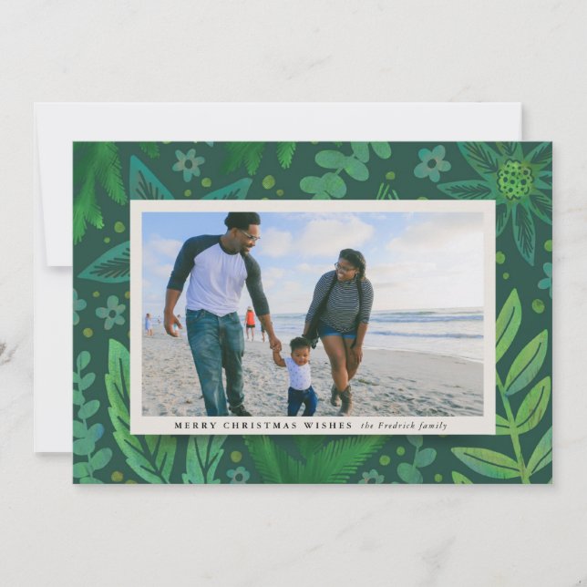Cartes Pour Fêtes Annuelles Festive Green Botanical Christmas Photo Noël (Devant)