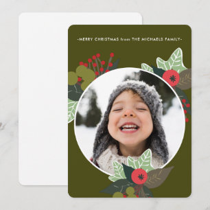 Cartes Pour Fêtes Annuelles Festive Green Botanical Circle Photo Noël