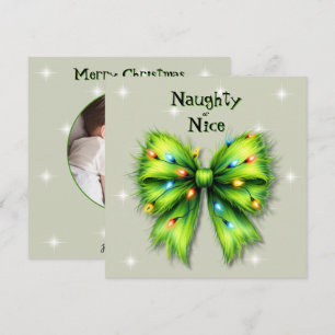 Cartes Pour Fêtes Annuelles Festive Green Bow-Lights Naughty ou Nice photo