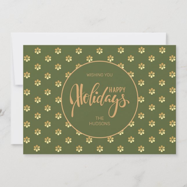 Cartes Pour Fêtes Annuelles Festive Green Gold Daisy Noël (Devant)