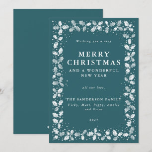 Cartes Pour Fêtes Annuelles Festive Green Holly + Berry Border Flat Non Photo