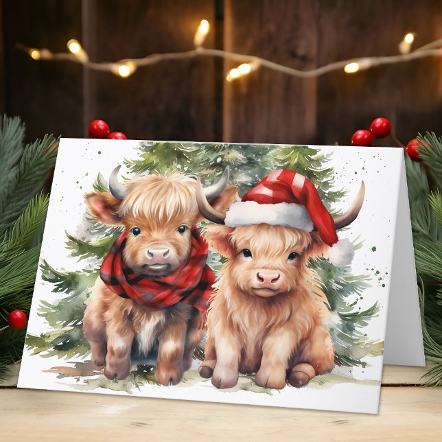Cartes Pour Fêtes Annuelles Festive Highland Vache ferme animal Joyeux Noël (Créateur téléchargé)