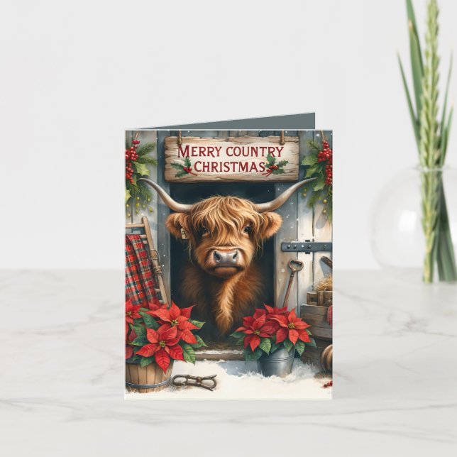 Cartes Pour Fêtes Annuelles Festive Highland vache Pays Noël (Devant)