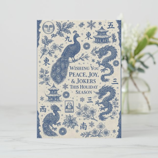 Cartes Pour Fêtes Annuelles Festive Holiday Card - Mahjong Toile (Debout devant)