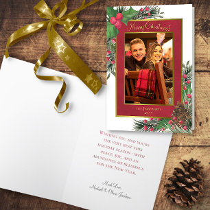 Cartes Pour Fêtes Annuelles Festive Holly Berries & Pine Joyeux Noël Photo