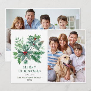 Cartes Pour Fêtes Annuelles Festive Holly Berry 2 PHOTO Noël Salutation
