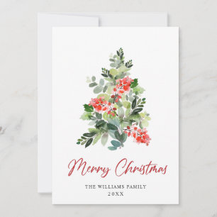 Cartes Pour Fêtes Annuelles Festive Holly Berry Arbre de Noël Salutation Photo