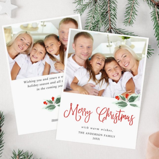 Cartes Pour Fêtes Annuelles Festive Holly Berry Noël Salutation 2 PHOTO (Créateur téléchargé)