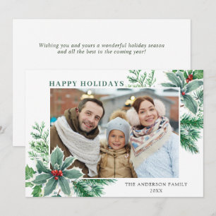 Cartes Pour Fêtes Annuelles Festive Holly Berry PHOTO Noël Salutation