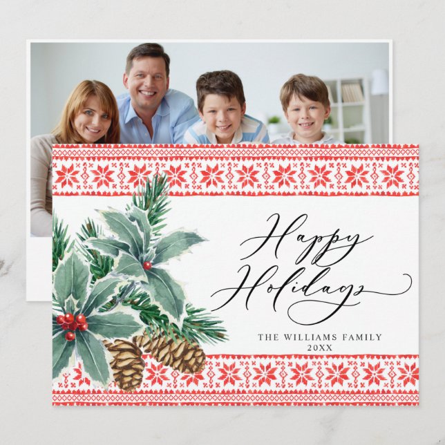 Cartes Pour Fêtes Annuelles Festive Holly Berry PHOTO Noël Salutation (Devant / Derrière)