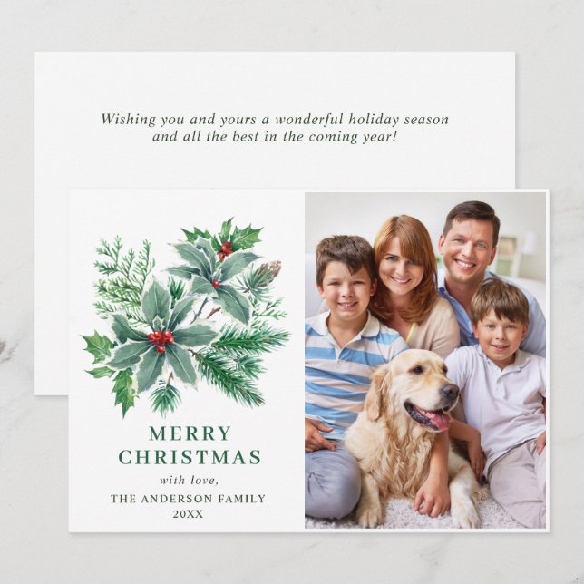 Cartes Pour Fêtes Annuelles Festive Holly Berry PHOTO Noël Salutation (Devant / Derrière)