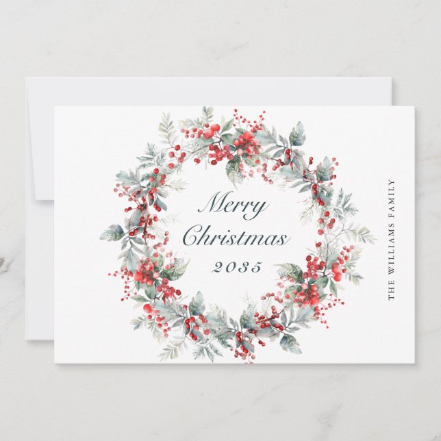 Cartes Pour Fêtes Annuelles Festive Holly Berry Wreath Christmas (Devant)