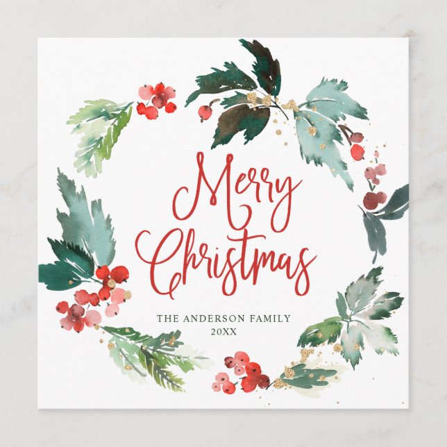 Cartes Pour Fêtes Annuelles Festive Holly Berry Wreath Noël Salutation Holi (Devant)