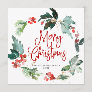 Cartes Pour Fêtes Annuelles Festive Holly Berry Wreath voeux de Noël