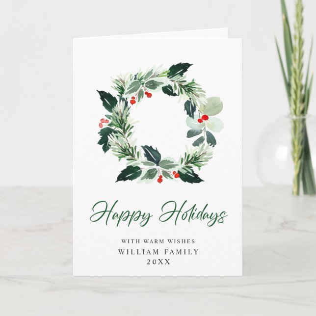 Cartes Pour Fêtes Annuelles Festive Holly Berry Wreath voeux de Noël (Devant)
