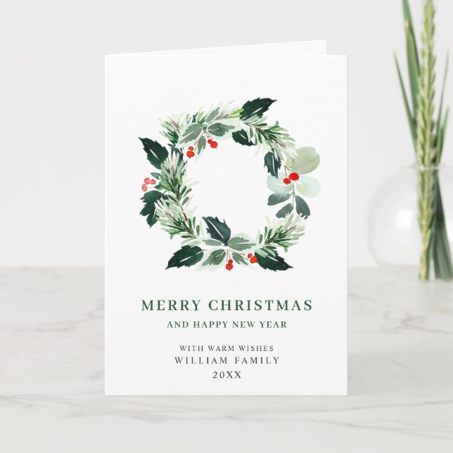 Cartes Pour Fêtes Annuelles Festive Holly Berry Wreath voeux de Noël (Devant)
