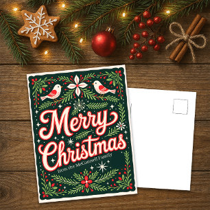 Cartes Pour Fêtes Annuelles Festive Holly et Red Birds Joyeux Noël