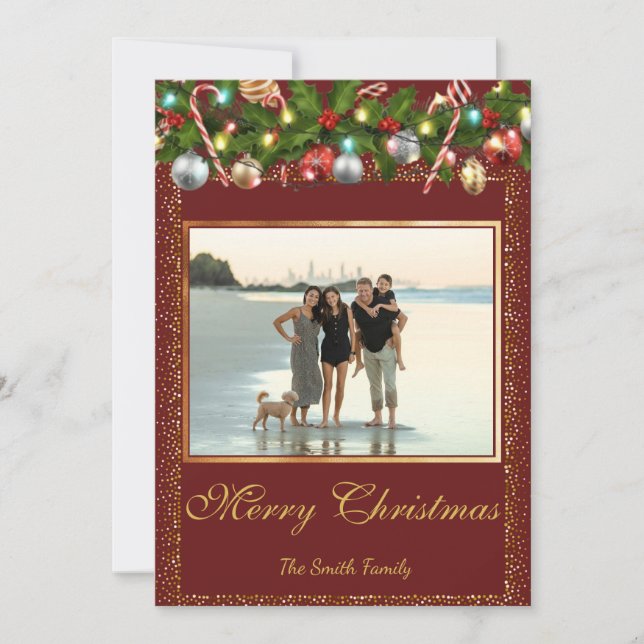 Cartes Pour Fêtes Annuelles Festive Holly Garland | Photo Parties scintillant  (Devant)