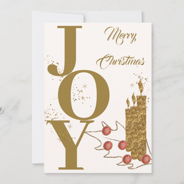 Cartes Pour Fêtes Annuelles Festive Joy Gold Candle Red Berries Joyeux Christm (Devant)