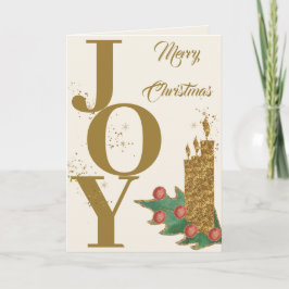 Cartes Pour Fêtes Annuelles Festive Joy Gold Green Red Berries Joyeux Noël