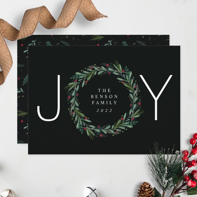 Cartes Pour Fêtes Annuelles Festive JOY Noël Wreath Feuilles Berries (Créateur téléchargé)