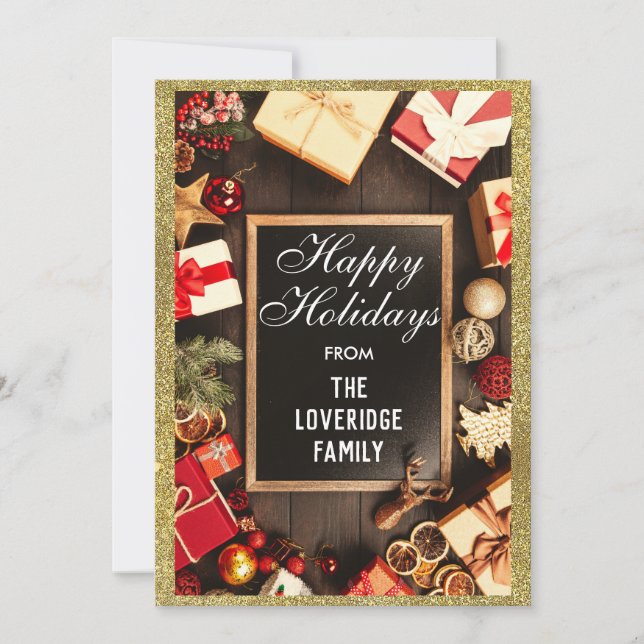 Cartes Pour Fêtes Annuelles Festive Joyeuses Fêtes Parties scintillant d'or de (Devant)