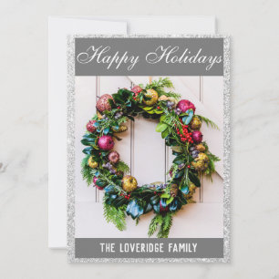 Cartes Pour Fêtes Annuelles Festive Joyeuses Vacances Wreath Gris Parties scin