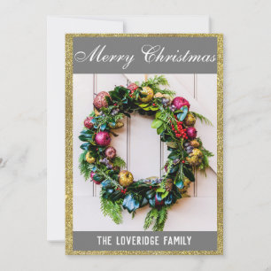 Cartes Pour Fêtes Annuelles Festive Joyeux Noël Wreath Gris & Parties scintill