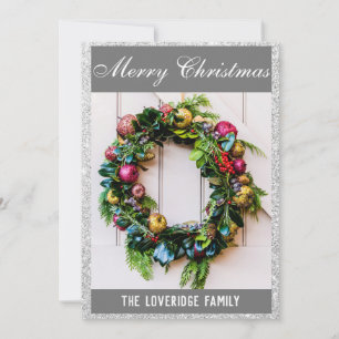 Cartes Pour Fêtes Annuelles Festive Joyeux Noël Wreath Gris Parties scintillan