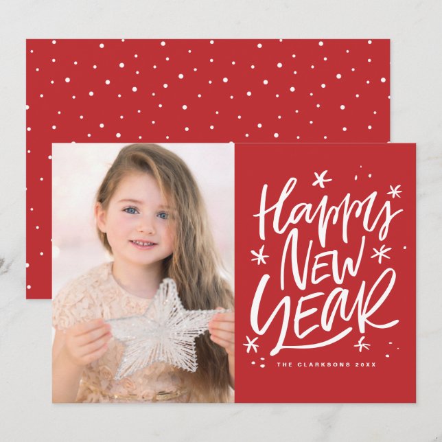 Cartes Pour Fêtes Annuelles Festive Lettering Red Happy New Year Photo (Devant / Derrière)