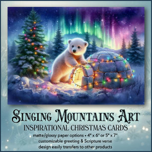 Cartes Pour Fêtes Annuelles Festive Lumières polaires et Igloo Noël chrétien
