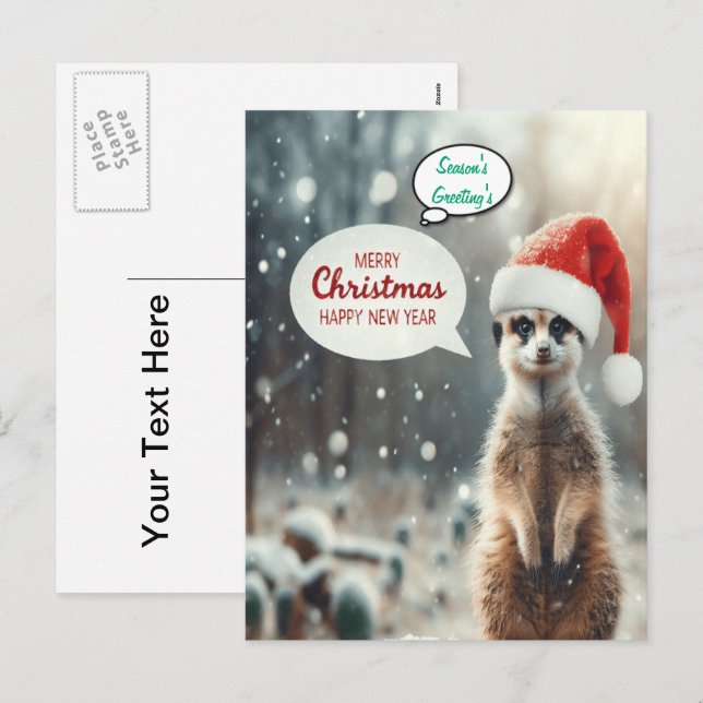 Cartes Pour Fêtes Annuelles Festive Meerkat Noël Père Noël (Devant / Derrière)