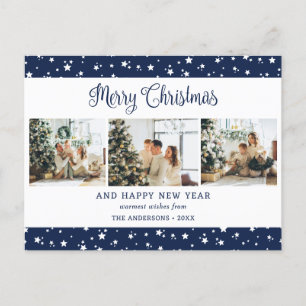 Cartes Pour Fêtes Annuelles Festive Modern Blue 3 Photo Collage Étoiles