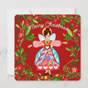 Cartes Pour Fêtes Annuelles Festive moderne Folk Angel Plat Holiday Card