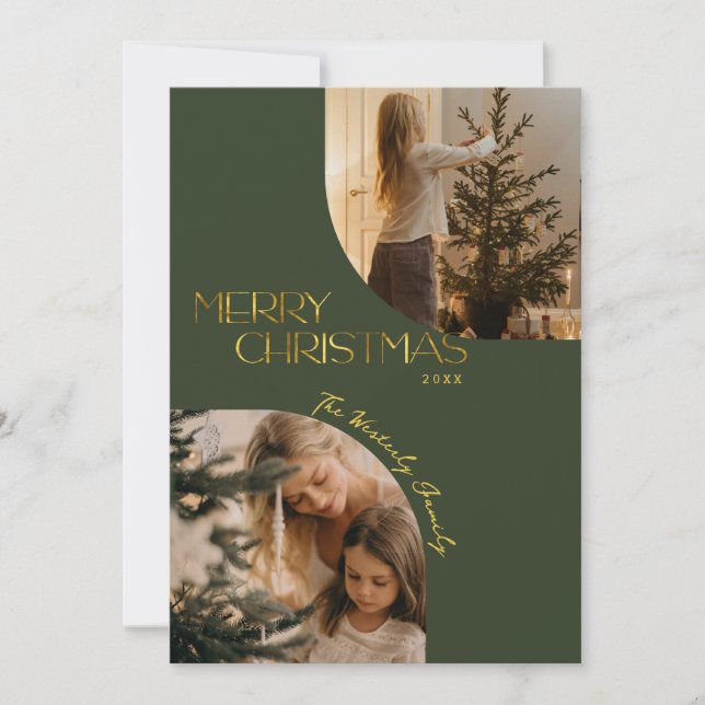 Cartes Pour Fêtes Annuelles Festive moderne Joyeux Arc de Noël photo vert (Devant)