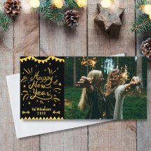 Festive moderne Joyeux Nouvel An Black & Gold Phot