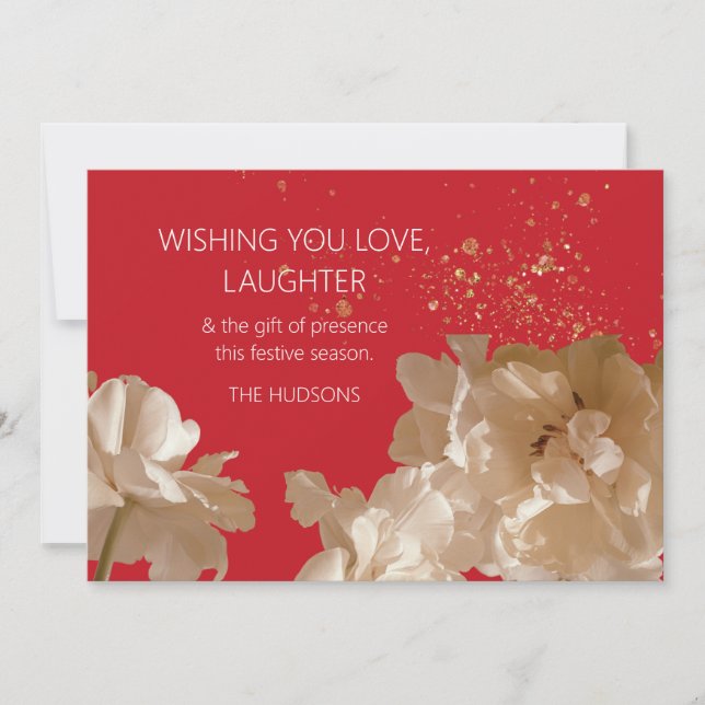 Cartes Pour Fêtes Annuelles Festive moderne | Red & Gold Dust Floral Christmas (Devant)