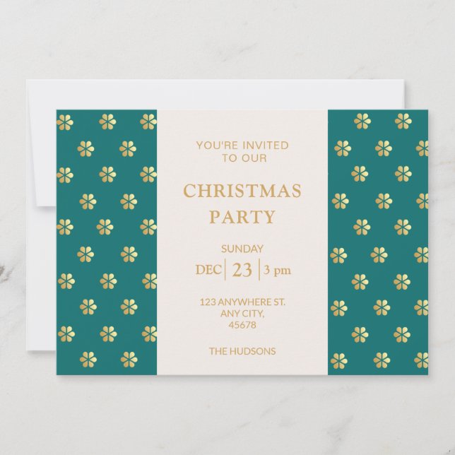 Cartes Pour Fêtes Annuelles Festive moderne Turquoise + Gold Daisy Noël Party (Devant)