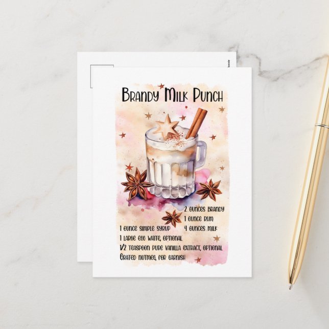 Cartes Pour Fêtes Annuelles Festive Noël Brandy Milk Punch recette (Devant/Arrière en situation)