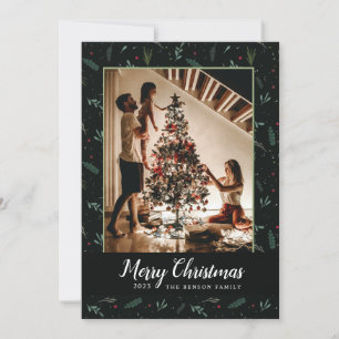Cartes Pour Fêtes Annuelles Festive Noël Feuilles Berries Photo Vertical