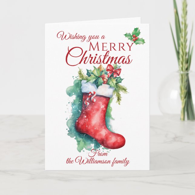 Cartes Pour Fêtes Annuelles Festive Noël Stocking Famille (Devant)