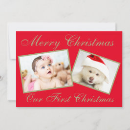 Cartes Pour Fêtes Annuelles Festive Notre premier Noël Gold 2 Photos