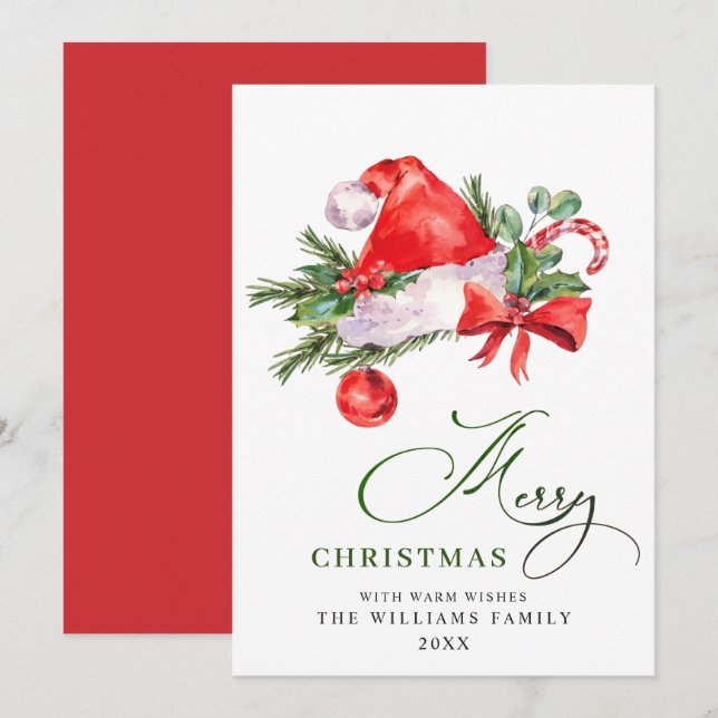 Cartes Pour Fêtes Annuelles Festive Père Noël Casquette Salutation de Noël (Devant / Derrière)