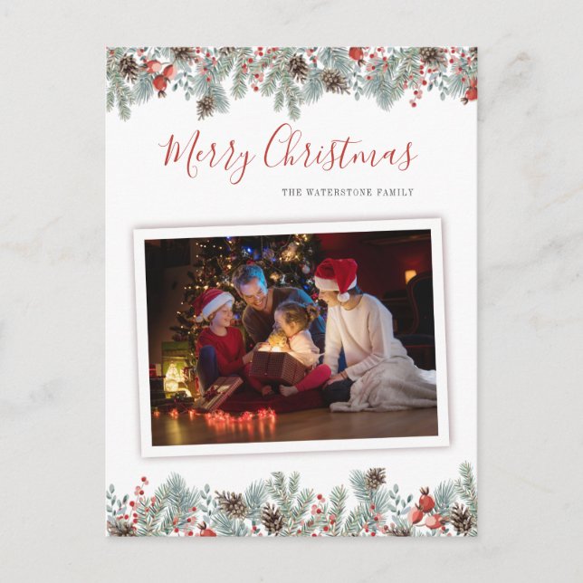 Cartes Pour Fêtes Annuelles Festive Photo Rustique Noël botanique (Devant)