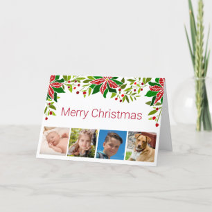 Cartes Pour Fêtes Annuelles Festive Poinsettia et Holly Four Photo