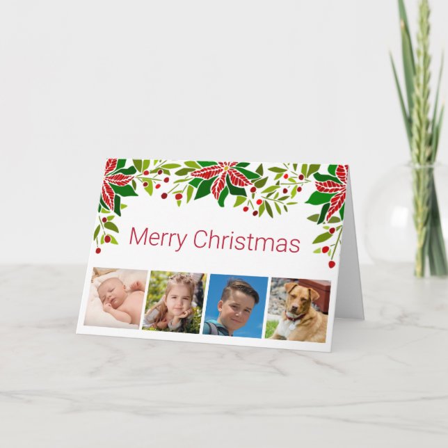 Cartes Pour Fêtes Annuelles Festive Poinsettia et Holly Four Photo (Devant)