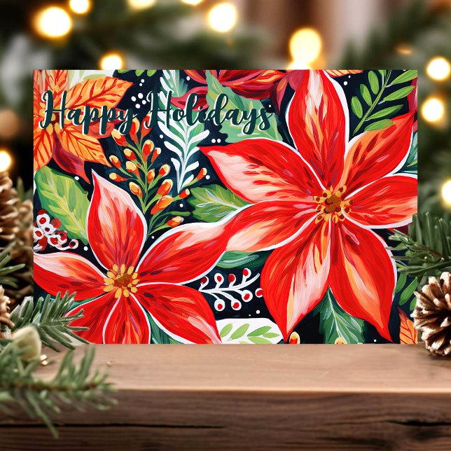 Cartes Pour Fêtes Annuelles Festive Poinsettias Noël botanique (Créateur téléchargé)