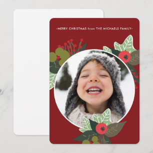 Cartes Pour Fêtes Annuelles Festive Red Botanical Circle Photo Noël