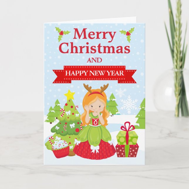 Cartes Pour Fêtes Annuelles Festive Red cheveux de Noël Princesse (Devant)