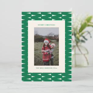Cartes Pour Fêtes Annuelles Festive Retro Green Wavy Lines Photo de Noël